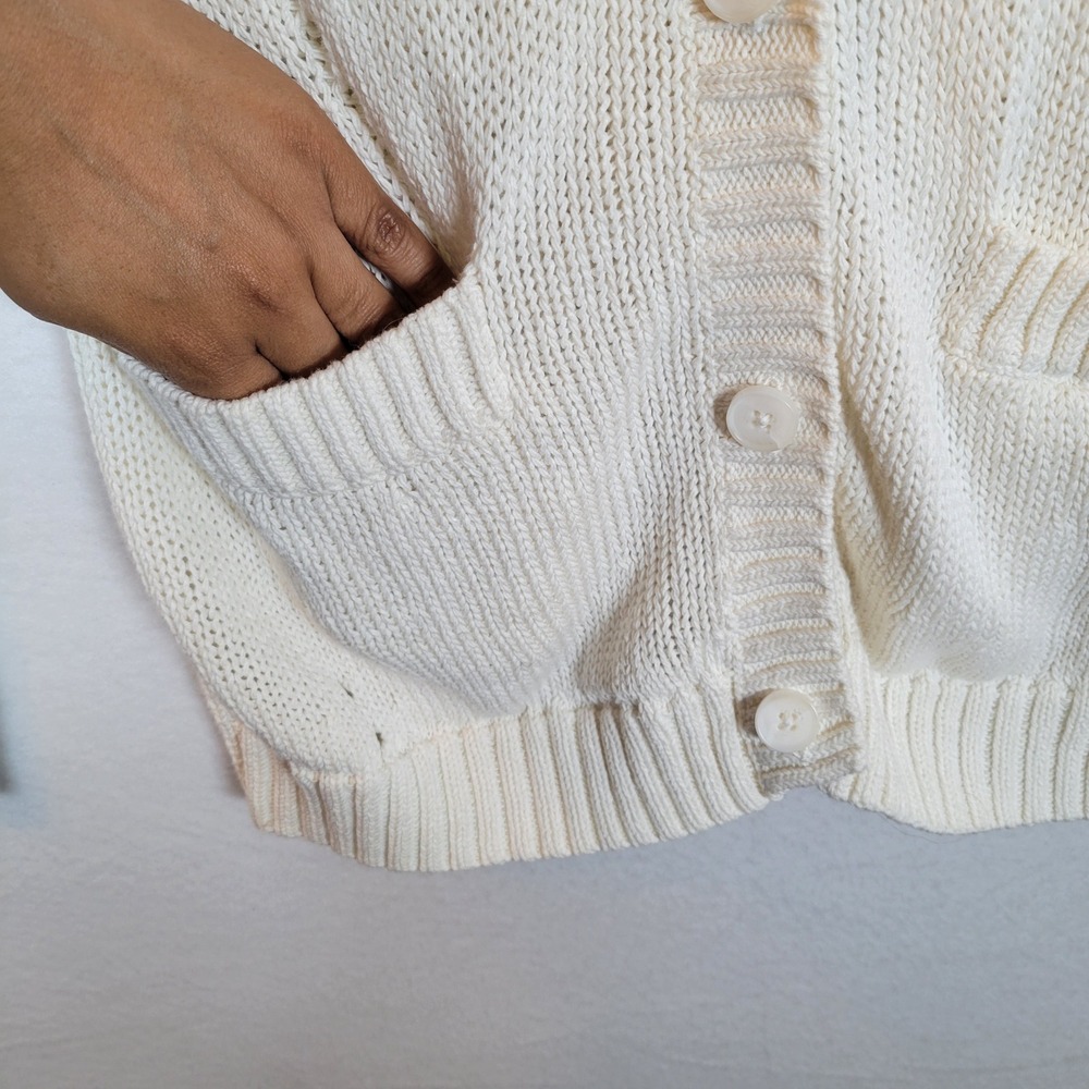 Talula Womens Knit Pockets Distressed Cardigan Sweater Size Small White Grandpa - Picture 3 of 10
